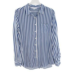 Market & Spruce Button Down Shirt Striped Roll Tab Sleeve Size M Blue White